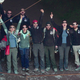 Members of the French team celebrating the end of their 40-day stay in an underground cave.
